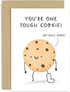 Old English Co. Funny Get Well Cards - 'Tough Cookie' Get Well Soon Gift - Cute Feel Better Card - Sympathy Speedy Recovery Card | Blank Inside Get Well Soon Cards Surgery Recovery, Cute Get Well Soon Drawings, Hand Drawn Get Well Cards, Get Better Soon Card Ideas, Get Better Card Ideas, Get Well Cards Handmade Cute Ideas, Get Well Soon Handmade Cards, Get Well Soon Diy Cards, Get Well Watercolor Cards