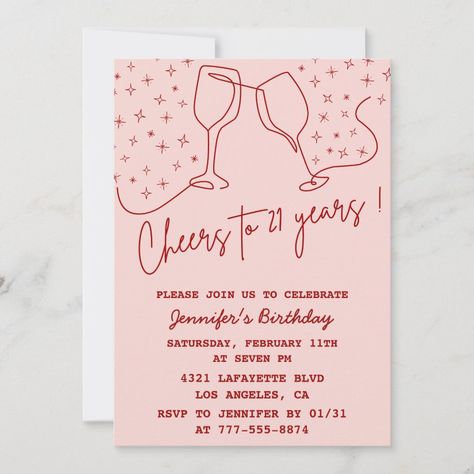 21st birthday invitations Pink Cheers Elegant 65th Birthday Invitations, 75th Birthday Invitations, Birthday Invitation Message, 90th Birthday Invitations, Invitations Pink, Birthday Invitation Pink, 25th Birthday Parties, 70th Birthday Invitations, 80th Birthday Invitations