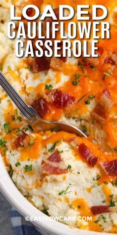 Casserole Keto, Cauliflower Casserole Recipes, Loaded Cauliflower Casserole, Casserole Side Dishes, Vegetable Casserole Recipes, Loaded Cauliflower, Steamed Cauliflower, Cauliflower Casserole, Vegetable Casserole