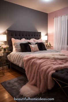 Pink And Black Aesthetic Room, Black And Pink Room Decor, Room Decor Bedroom Black, Black Pink Room, Black And Pink Bedroom Ideas, Black And Pink Room Ideas, Adult Pink Bedroom, Black And Pink Room, Black Room Divider