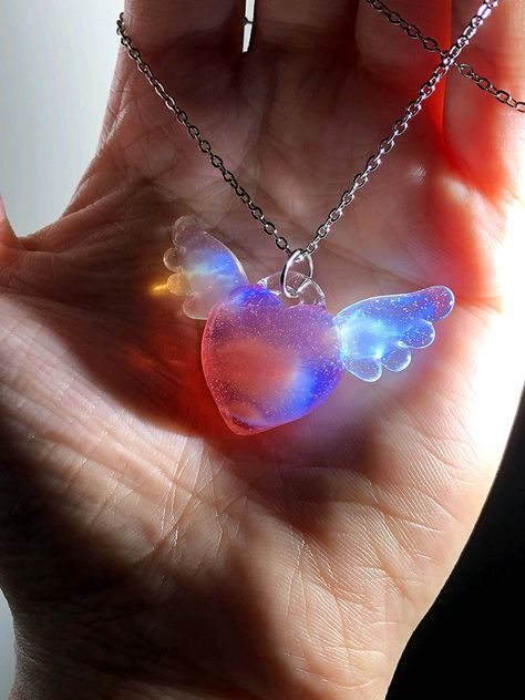 Creative Necklace, Wings Necklace, Pink Angel, Handmade Birthday Gifts, Wing Jewelry, Angel Heart, Heart With Wings, Magical Jewelry, Wing Necklace