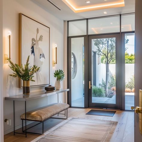 House Entrance Inside Entryway, Long Foyer Design, Dining Room Foyer Combo Entryway, Contemporary Entrance Hall, Small Foyer Ideas Entryway Modern Luxury, Small Foyer Ideas Entryway Modern, Small Vestibule Ideas, Hallways Ideas Entrance, Modern Entryway Ideas Front Entrances