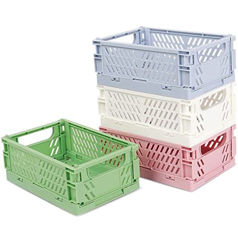 Stackable Baskets Organizers, Colorful Baskets For Storage, Mini Drawers For Desk, Stackable Drawer Organizers, Cute Organizers For Room, Cute Crates, Pastel Crates, Cute Drawers, Items For Room