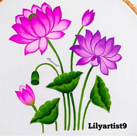 Learn to Paint beautiful Lotus on cloth by watching by step by step video. YouTube channel - Lily artist fabric works #lotus #lotuspainting #lotusflower #fabricart #art #paint #acrylicpainting #lilyartist9 Lotus Flower Fabric Painting, Cute Fabric Painting, Lotus Mural Painting, Lotus Flower Painting Easy, Lotus Art Design, Lotus Fabric Painting, Fabric Painting Flowers Design, Lotus Painting On Fabric, Fabric Paint Designs On Cloth