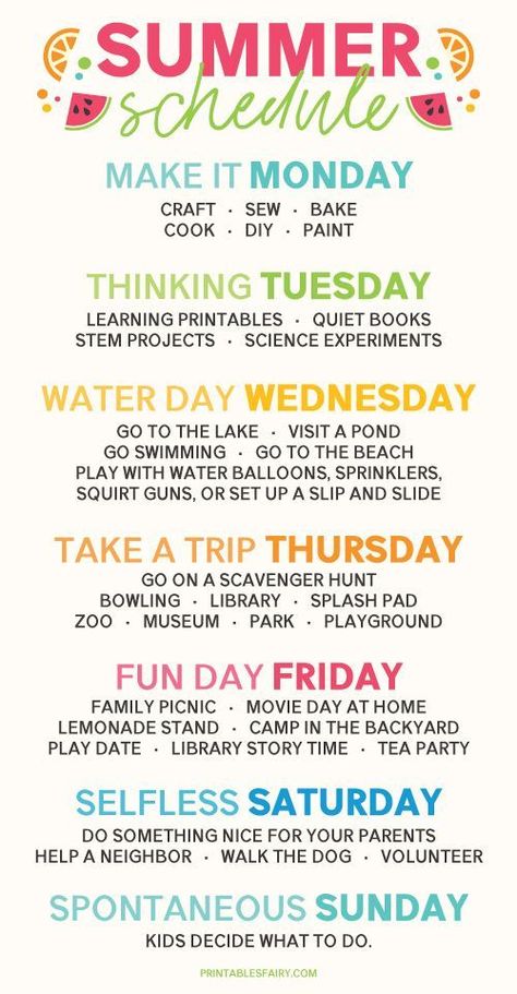 Create a Weekly Summer Schedule that gives kids something to look forward to every day and adds a variety of fun activities to your week! #summerkids #summerschedule #summerfun Weekly Summer Schedule, Kids Summer Schedule, Uppfostra Barn, Perfect Routine, Summer Schedule, Summer Fun For Kids, Kids Schedule, Menstrual Health, Summer Learning