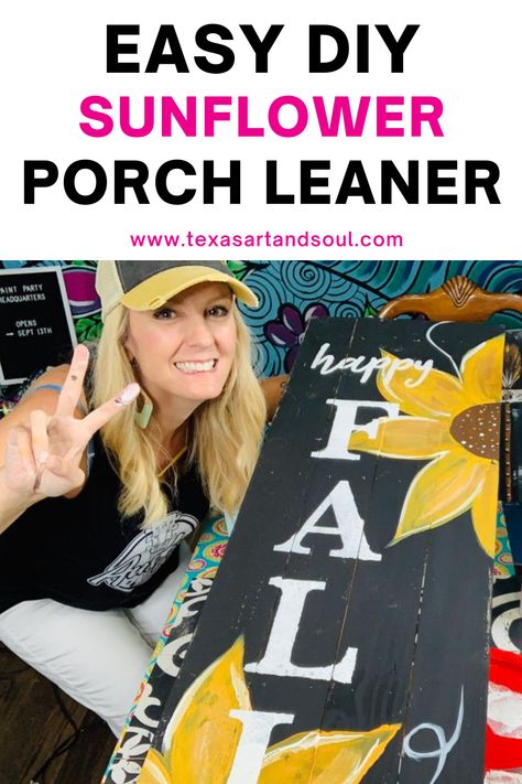 Do you want a great DIY Fall decorating idea? Paint this cute sunflower Fall porch leaner. Welcome Sign Front Door Diy, Fall Porch Leaners, Diy Outdoor Porch, Paint A Sunflower, Porch Leaners, Diy Sunflower, Idea Paint, Fall Paintings, Fall Decor Diy Crafts