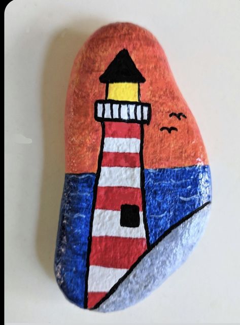 Rock Kunst, Rock Painting Tutorial, Art Pierre, Lighthouse Painting, Stone Art Painting, Painted Rocks Kids, Painted Rocks Craft, Painted Rocks Diy, Rock Painting Ideas Easy