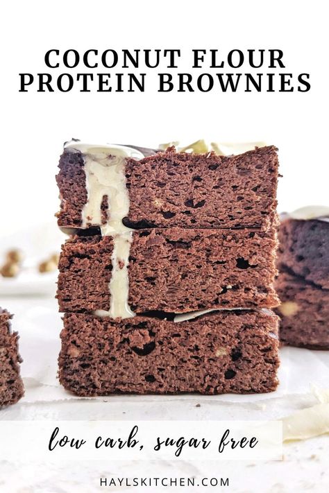 Rich and dense and just perfect Coconut Flour Protein Brownies with a ton of protein powder and cocoa powder! These healthy coconut flour brownies have no sugar, butter or oil and are low carb, low calorie and keto friendly too. Brownies With Protein Powder, Coconut Flour Desserts, Recipes Using Coconut Flour, Coconut Flour Brownies, Low Carb Low Calorie, Coconut Brownies, Coconut Flour Recipes, High Protein Desserts, Protein Brownies