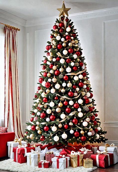 14 Red and White Christmas Tree Ideas to Brighten Up Your Holiday Season » HomeDecorFull Christmas Tree Decor Red And White, Red And White Ornaments Christmas Tree, Christmas Tree Ideas White And Red, Red And White Christmas Tree Decorations, Red And White Christmas Tree Ideas, White And Red Christmas Tree, Christmas Tree Red And White, Red White Christmas Tree, Christmas Goals