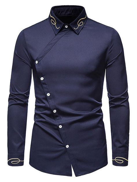 Western Denim Shirt, Social Dresses, Navy Blue Shirts, Camisa Social, Slim Fit Dress Shirts, Wholesale Shirts, Fashion Business Casual, Front Hand, Types Of Jackets