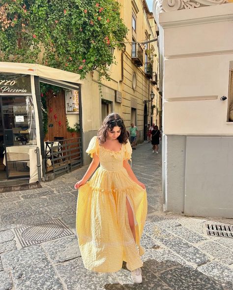 Italian summers in the Lemon Goddess Gown 💛 @isa.bella.ricci — #misscandyholic #ginghamdress #shabbychicstyle #cottagecorefashion #coquettecore #cottagecorestyle #vintagestyle #vintageprincess #coquettefashion #coquetteoutfits #dollette #softgirl #softgirlaesthetic #softgirloutfits #softgirlstyle #romanticoutfit #springdresses #princesscore #girlyoutfits #dollettecore #dolletteaesthetic #cutefashion #nymphette #angelcore #hyperfeminine #softgirlaesthetic #springoutfits #pasteldress #yellow... Picnic Dresses, Princesscore Dress, Soft Girl Style, Cottage Core Fashion, Italian Summer Outfits, Romantic Clothing, Royal Core, Coquette Fashion, Goddess Gown