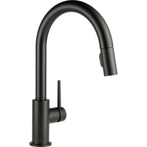 Delta Trinsic Single-Handle Pull-Down Sprayer Kitchen Faucet with MagnaTite Docking in Matte Black 9159-BL-DST at The Home Depot - Mobile Black Faucet Kitchen, Black Kitchen Faucet, Touch Kitchen Faucet, Delta Kitchen Faucet, Delta Trinsic, Matte Black Kitchen, Matte Black Faucet, Black Faucet, Black Kitchen Faucets