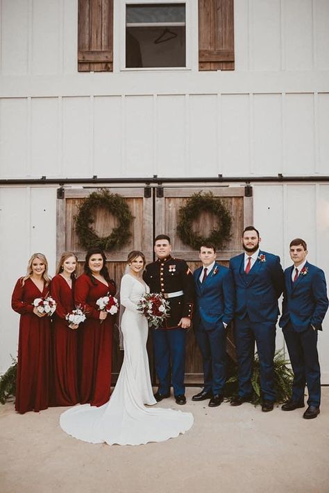 Airforce Wedding Ideas Dress Blues, Marine Wedding Colors Usmc Bridesmaid Dresses, Dress Blues Marines Wedding, Marine Corps Wedding Colors, Marine Wedding Ideas, Marine Corps Wedding Decorations, Marine Wedding Colors, Usmc Wedding Ideas, Military Wedding Marine