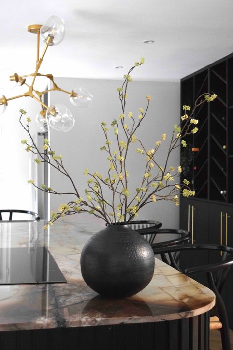 Artificial Branch in Bloom. High quality artificial branch in bloom. Perfect way to add a touch of nature to your home that will last you a lifetime. Brown branch witih green/yellow buds. Total length is approx 109cm. SOLD PER STEM Please note: vases are not included If this artificial branch is not what you are looking for, check out our other products. Vase With Branches, Faux Branches, Artificial Branches, Phone Wallpaper Boho, Willow Branches, Fall Arrangements, Branch Decor, Hallway Decor, Black Vase