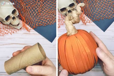 Kids Crafts Toilet Paper Rolls, Pumpkin Toilet Paper Roll, Pumpkin Toilet Paper, Pumpkin Pinata, Halloween Toilet Paper Roll Crafts, Toilet Paper Roll Diy, Craft For Beginners, Paper Pumpkin Craft, Diy Pumpkins Crafts