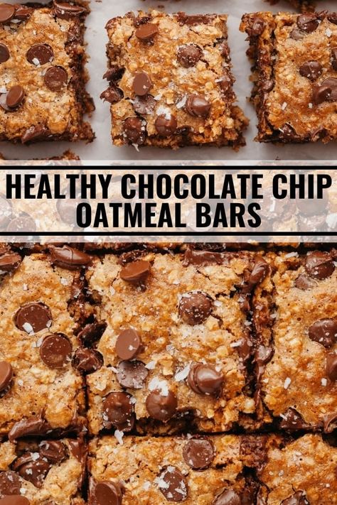 These chocolate chip oatmeal bars are thick, chewy, and made with wholesome ingredients. You'll love every chocolatey bite of this sweet dessert or healthy snack! Chocolate Chip Oatmeal Bars, Oatmeal Chocolate Chip Bars, Kelly Leveque, Chocolate Chip Bars, Healthy Chocolate Chip, Balanced Nutrition, Healthy Sweet Treats, Oatmeal Bars, Healthy Sweets Recipes