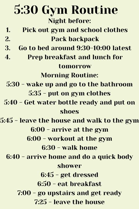 This is a great routine for going to the gym in the morning!😃 How To Workout In The Morning, Early Morning Gym Routine, Gym Girl Morning Routine, Early Morning Workout Routine, Gym Morning Routine, Morning Gym Routine, Gym In The Morning, Morning Schedule, Beginners Fitness