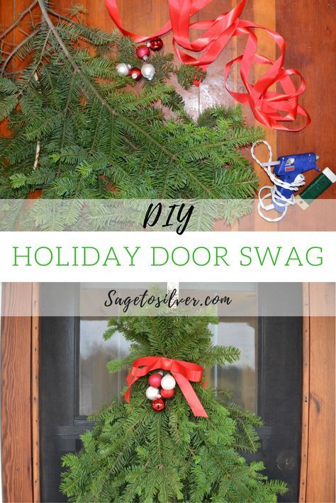 Christmas Decor Easy, Diy Swag, Christmas Decor Idea, Christmas Tree Trimming, Holiday Swag, Diy Christmas Garland, Easy Christmas Wreaths, Door Swag, Holiday Door