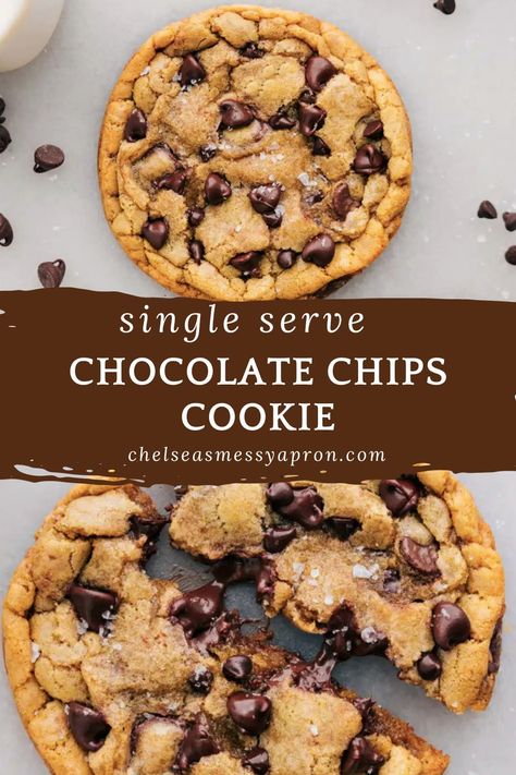 A Single Serve Chocolate Chip Cookie is my go-to when I’m craving something sweet! This is the BEST small-batch cookie recipe—with perfect crisp edges, a soft, gooey, chewy center, and pops of chocolate in every single bite! #dessert #best #quick #easy #simple #singleserve #chocolatechip #cookies Recipe For One Chocolate Chip Cookie, Doughy Cookie Recipe, Recipe For 1 Cookie, Personal Chocolate Chip Cookie, Single Cookie Recipe Microwave, Best Cookie Recipes Chocolate Chip, Single Serve Cookies Recipes, Cookies For 2 People, Small Quick Desserts