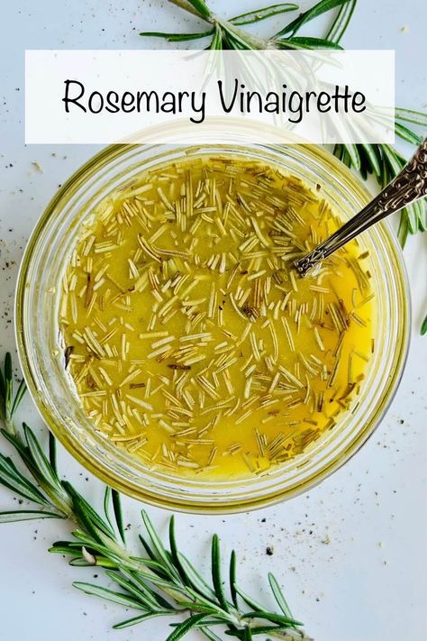 This rosemary vinaigrette is delicious and easy to make. It's perfect when you're tired of your usual salad dressing recipes. Rosemary Salad Dressing, What To Do With Rosemary, Recipes With Rosemary, Rosemary Dressing, Summer Harvest Salad, Basil Vinaigrette, Vinaigrette Salad, Salad Greens, Herb Salad