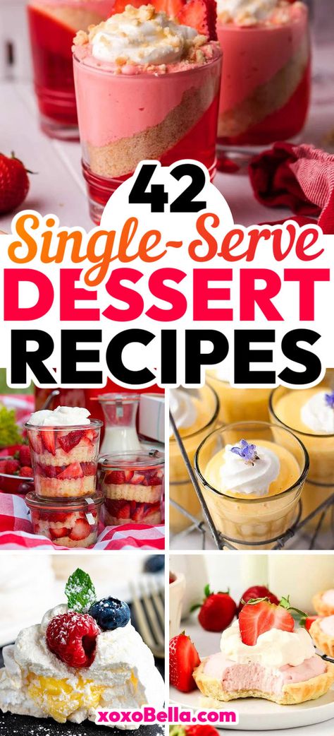 Dessert recipes that are in single-serve portions Single Portion Desserts, Mini Pudding Desserts, Cake Parfait Recipes, Dessert Recipes Single Serve, Desserts In A Bowl, Self Serve Desserts, Individual Jello Desserts, Snack And A Half Dessert, 2 Person Dessert Recipes