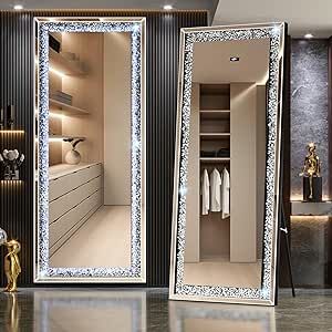 Xl Floor Mirror, Big Full Body Mirror, Bling Bedroom, Bathroom Restaurant, Closet Mirror, Mirrored Bedroom Furniture, Crushed Diamonds, Diamond Wall, Big Mirror