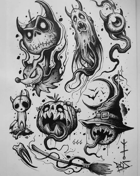 Creepy Halloween Tattoo | Dark art tattoo, Spooky tattoos, Tattoo art drawings Tattoo Designs On Paper, Creepy Tattoo Designs, Art Sinistre, Designs On Paper, Scary Tattoos, Pokemon Tattoo, Art Noir, Creepy Tattoos, Spooky Tattoos