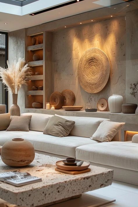 19 Unique Earthy Living Room Ideas for a Cozy Home Makeover 53 Living Room Ambiance, Luxury Earthy Living Room, Spa Like Living Room, Clean Earthy Aesthetic, Earthy Boho Decor, Earth Tone Minimalist Living Room, Earth Tone Home Aesthetic, Earthy Chic Living Room, Earthy Vintage Living Room