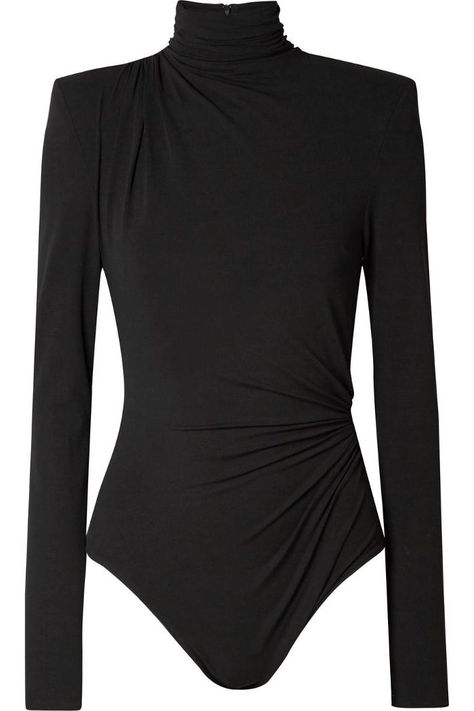 Alexandre Vaulthier Ruched Stretch-Jersey Turtleneck Bodysuit Simple Black Bodysuit, Jersey Turtleneck, Turtleneck Bodysuit, Black Leather Pants, Alexandre Vauthier, Bodysuit Black, Fashion Editor, Black Bodysuit, Long Sleeve Bodysuit