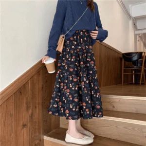 Kawaii Dresses - Kawaii Fashion Shop | Cute Asian Japanese Harajuku Cute Kawaii Fashion Clothing Corduroy Midi Skirt, Warm Skirts, High Waist Pleated Skirt, Umbrella Design, Long Skirt Outfits, High Waisted Pleated Skirt, Umbrella Designs, Party Dress Long Sleeve, Vintage Inspired Outfits