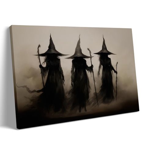 PRICES MAY VARY. Easy To Hang：Retro Halloween Print Frame wall art Poster size：24*36inchs. Whimsical ghost art already stretched on solid wooden frames, gallery wrapped, with hooks and accessories, ready to hang. The painting can be easily hung in any room you like and is very convenient. This unique print captures the essence of classicwitchcraft and Gothic,adding an eerie touch to any space. High Quality Canvas Wall Art:Victorian Pictures for Wall Decor is printed on premium canvas material,wi Aesthetic Halloween Room Decor, Aesthetic Halloween Room, Witchy Wall Decor, Witch Wall Art, Wall Decor Posters, Halloween Room, Three Witches, Halloween Room Decor, Vintage Witch