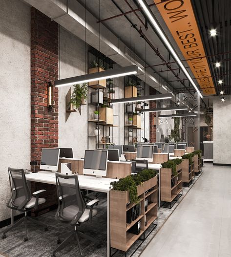 Industrial Company Lahmim on Behance Realtor Office Work Spaces, Brokerage Office Design, Open Space Office Design Ideas, Resimercial Office Design, Modern Commercial Office Design, Engineering Office Design, Modern Office Design Inspiration, Office Decoration Ideas, Industrial Office Space