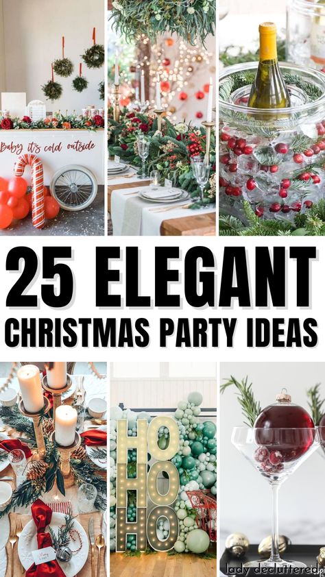 25 Elegant Christmas Party Ideas Christmas Party House Decor, Diy Christmas Party Ideas, Ideas For Hosting Christmas, Christmas Decor Ideas Event, Christmas Holiday Party Decor, Christmas Brunch Ideas Party Decor, Elegant Holiday Party Themes, Christmas House Party Decorations, Hosting A Christmas Party Ideas