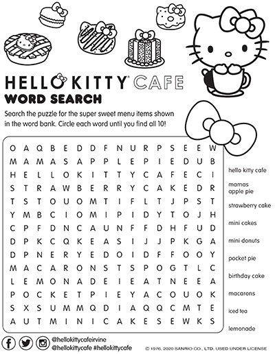 Word Search Sanrio, Sanrio Worksheet, Kawaii Activity Sheets, What To Print When Bored, Hello Kitty Worksheets, Hello Kitty Things To Print, Sanrio Activity Sheet, Hello Kitty Activity Sheets, Hello Kitty Activities