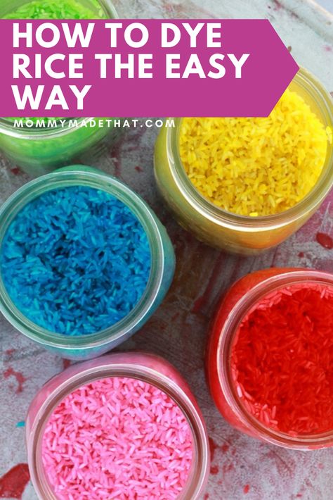 Sensory Rice Food Coloring, How To Dye Rice With Food Coloring, How To Color Rice With Food Coloring, How To Make Colored Rice For Sensory Bin, Dye Rice Food Coloring Sensory Play, Coloring Rice With Food Coloring, Dye Rice Food Coloring, How To Dye Rice, How To Dye Rice For Sensory Play