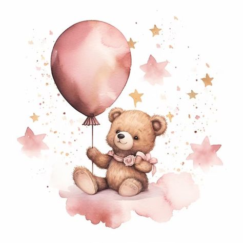 Baby Birth Cards, Teddy Bear Cartoon, Color Theory Art, Baby Picture Frames, Wedding Card Frames, Baby Animal Drawings, Bear Watercolor, Baby Teddy, Baby Announcement Cards