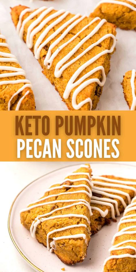 These tender keto scones have all the pumpkin spice flavor you crave with a fraction of the carbs! Perfect for munching with a cup of coffee. #pumpkinrecipes #lowcarbrecipes Keto Pumpkin Scones, Recipes For Beginners Easy, Pecan Scones, Pumpkin Scones Recipe, Galletas Keto, Dinner Vegetarian, Keto Recipes For Beginners, Pumpkin Scones, Keto Pumpkin