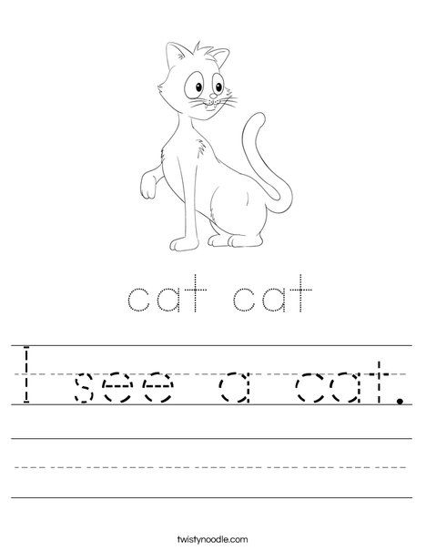 I see a cat Worksheet - Twisty Noodle Transportation Worksheet, Twisty Noodle, Animal Worksheets, Holiday Lettering, Sports Toys, Language Learners, School Sports, Kids Prints, Food Coloring