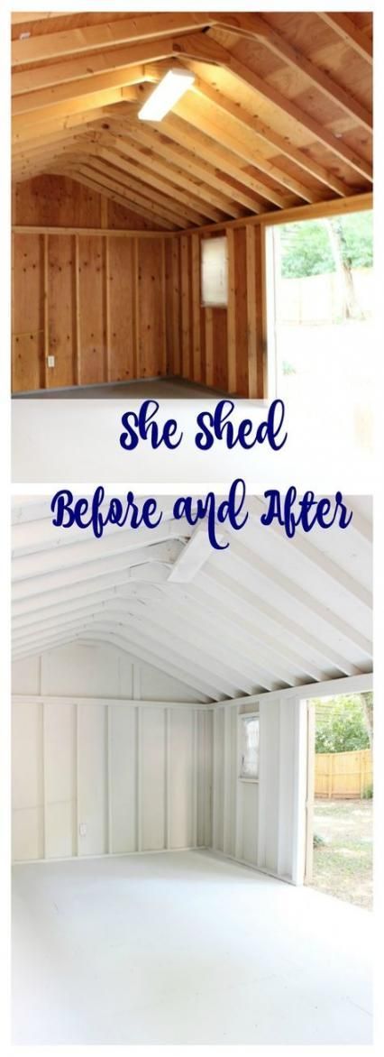 Bright White Paint, She Shed Interior, Shed Makeover, Shed Office, Shed Interior, Craft Shed, Studio Shed, Shed Kits, Backyard Sheds