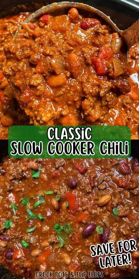 Slow Cooker Chili Recipe, Classic Chili, Crockpot Soup, Crock Pots, Chili Recipe Crockpot, Crockpot Soup Recipes, Chili Recipe Easy, Crockpot Chili, Slow Cooker Chili