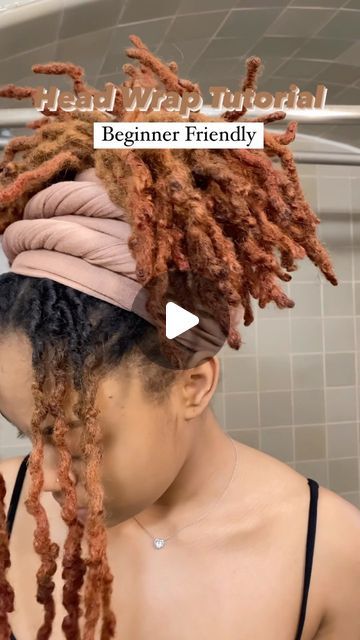 How To Wrap Short Locs In A Scarf, Headwrap Locs Head Scarfs, How To Put On Head Wrap, Loc Styles With Headwraps, Wrapped Locs Head Scarfs, Head Wrap Styles Locs, Hair Wrap Styles With Locs, Head Wrap For Short Locs, Dreadlock Scarf Styles