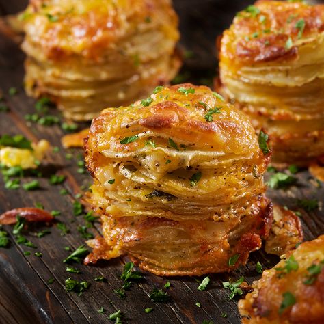 Crispy Potato Stacks Crispy Potatoes Slices, Garlic Stacked Potatoes, Garlic Herb Butter Potato Stacks, Garlic Potato Stacks Plant You, Parmesan Stacked Potatoes, Crispy Cheesy Potato Stacks, Crispy Cheesy Garlic Potato Stacks, Au Gratin Potato Stacks, Potatoe Stacks With Garlic Herb Butter