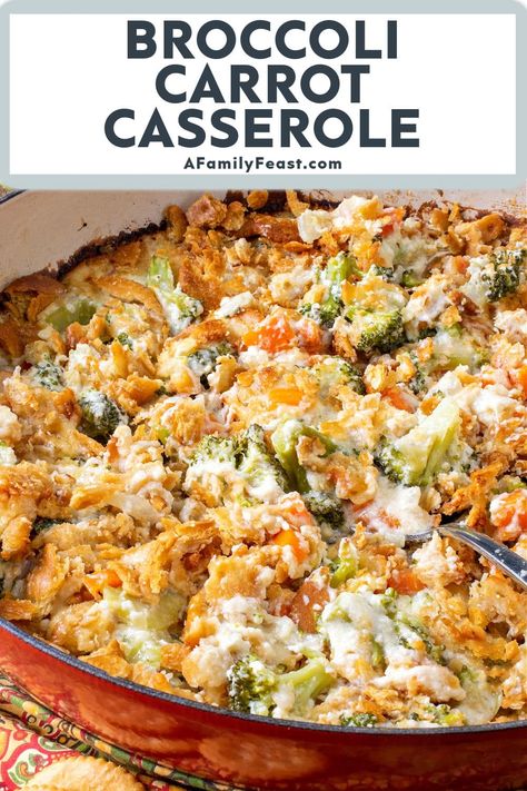 Broccoli Carrot Casserole - A Family Feast Recipes With Broccoli And Carrots, Pasta With Carrots And Broccoli, Broccoli Cauliflower And Carrot Casserole, Frozen Broccoli Cauliflower And Carrots Recipe, Broccoli Carrot Zucchini Recipes, Broccoli Carrot Celery Recipe, Broccoli And Pasta Casserole, Thanksgiving Veggie Casserole, Recipes For Shredded Carrots