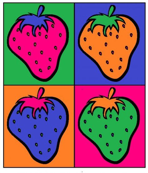 Finished strawberry pop art.                                                                                                                                                                                 More Pop Art Party, Art Andy Warhol, Pop Art Food, Konst Designs, Andy Warhol Pop Art, Pop Art For Kids, Andy Warhol Art, Warhol Art, Pop Art Drawing