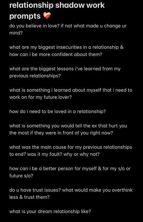 Journaling Relationship Prompts, Shadow Work About Relationships, Insecurities Shadow Work, Insecurity Shadow Work, Insecurity Prompts, Shadow Work Insecurities, Shadow Work Questions Relationships, Shadow Work For Relationships, Relationship Shadow Work Prompts