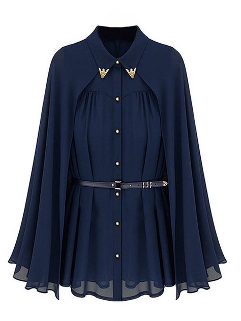 Elegant Women Sun-Proof Belt Lapel Single Breasted Two Way Chiffon Cape Blouse Online - NewChic Cape Blouse, Chiffon Shirt Blouse, Chiffon Blouses, Cape Style, Cheap Blouses, Capes For Women, Trendy Blouses, Modest Fashion Outfits, Chiffon Shirt