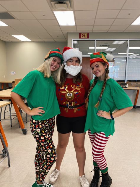 Spirit Week Christmas Outfit, Holiday Outfit Spirit Week, Santas Elf Outfit, Christmas Spirit Outfit Ideas, Dress As A Christmas Character, Red And Green Day Spirit Week Christmas, Christmas Spirit Week Ideas Highschool, Dress Up As Christmas Character, Elf Spirit Day Outfit