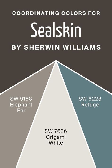 Sealskin SW 7675 Coordinating Colors by Sherwin-Williams Sherwin Williams Steely Gray, Accessible Beige Sherwin Williams, Energy Colors, Zyla Colors, Origami White, Interior Wall Colors, Accessible Beige, Light Sea Green, Minimalist Interior Style