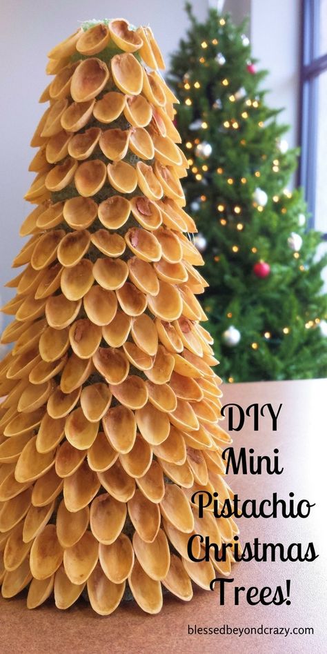 DIY Mini Pistachio Christmas Trees  #blessedbeyondcrazy #DIY #Christmas #crafts Pistachio Christmas, Mini Christmas Tree Ideas, Christmas Parfait, Diy Mini Christmas Tree, Pista Shell Crafts, Christmas Decor Diy Cheap, Pistachio Shells, Cheap Christmas Diy, Shells Diy