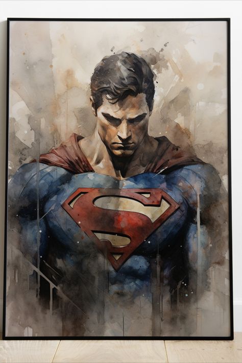 Superman Poster, Art Dc Comics, Batman Superman Wonder Woman, Superman Artwork, Superman Wallpaper, Superman Art, Superman Comic, Wall Art Watercolor, Superman Wonder Woman